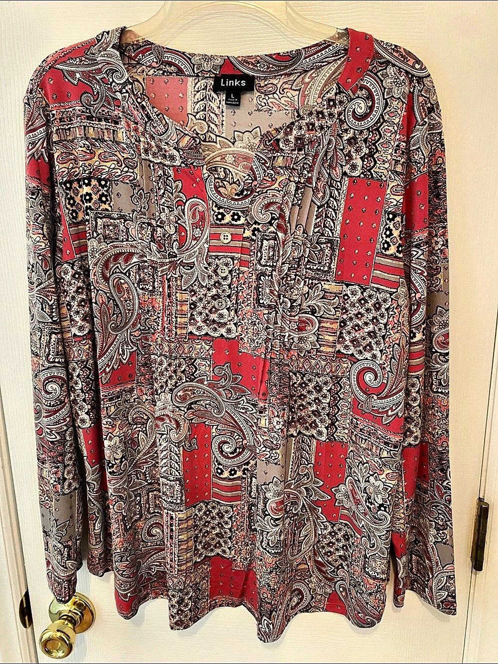 Links Paisley Blouse in pink / Gray & brown Size Large Like New